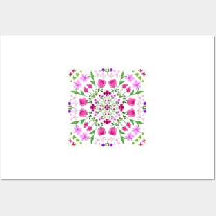 Delicate floral mandala on clear background Posters and Art